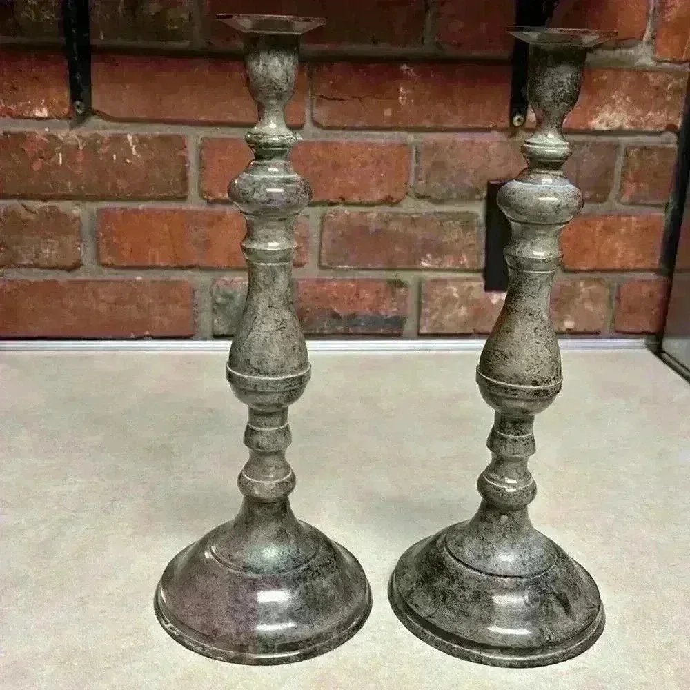 1970's Brass Candlesticks W/Verdigris Style Patina by Made In India By Gratco